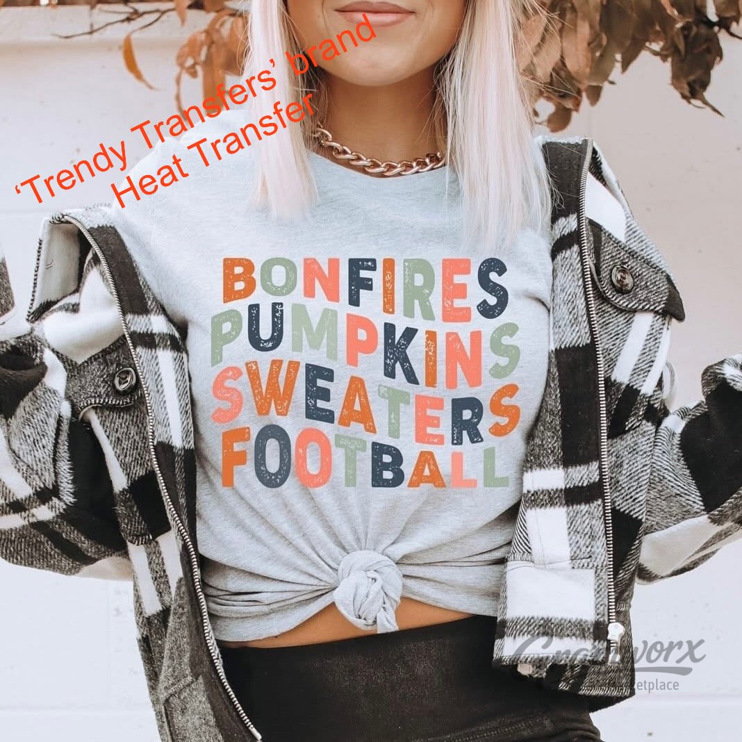 Bonfires Pumpkins Sweaters Football Screen Print Transfer