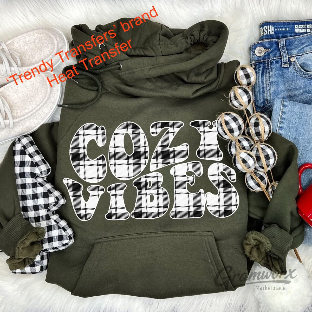 Cozy Vibes - Buffalo Plaid Screen Print Transfer