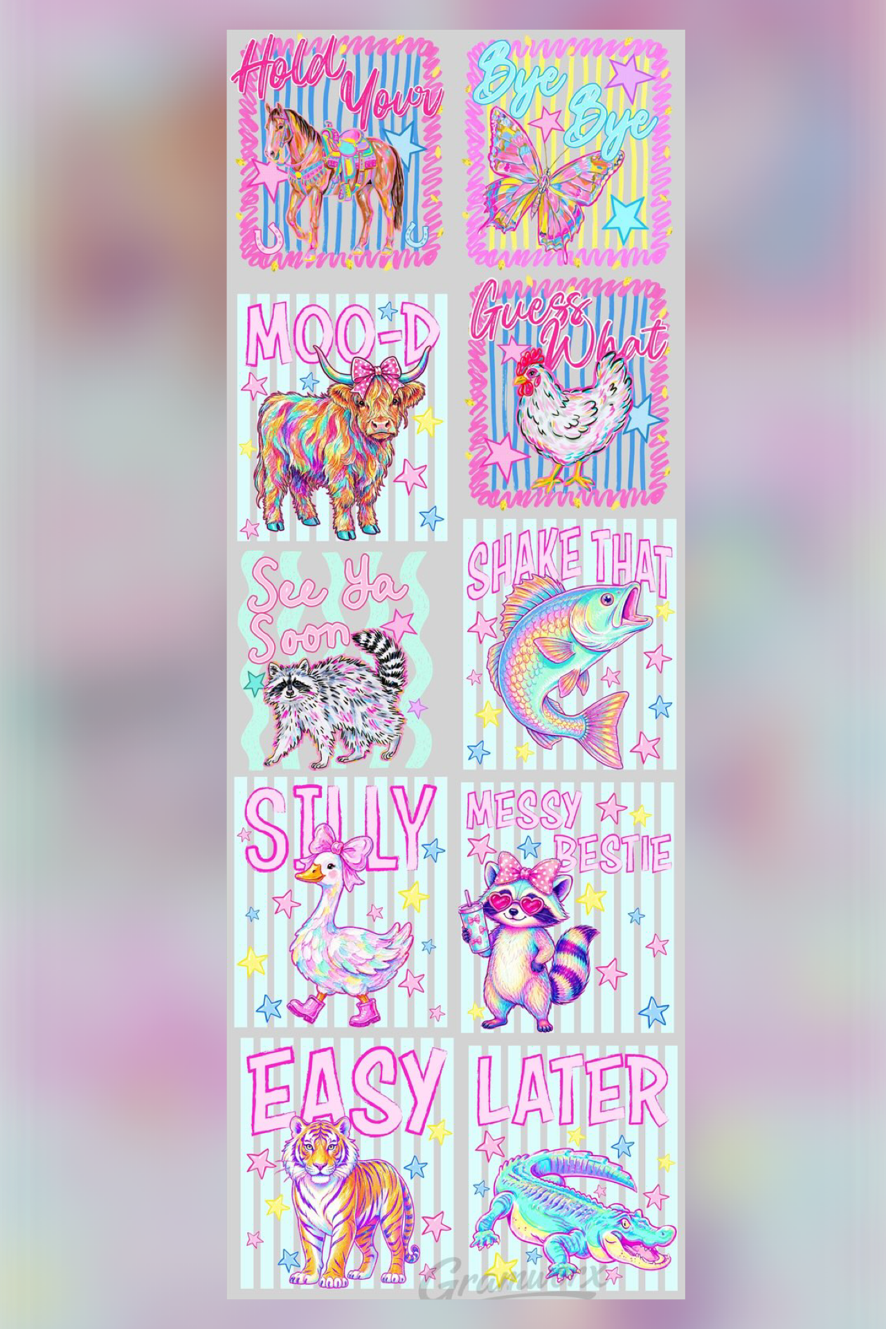 22x60 Gang Sheet - Neon Animal Sayings