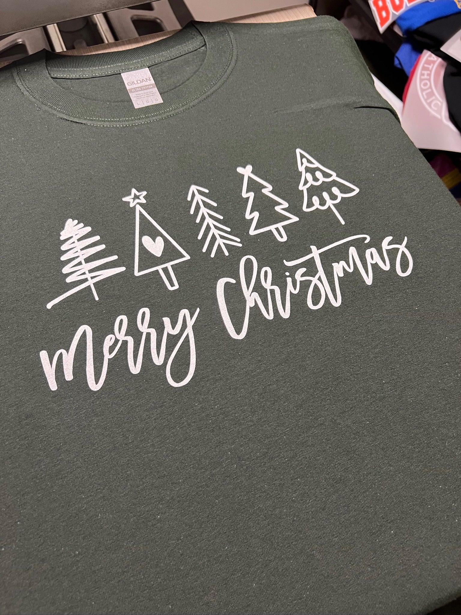 Merry Christmas - Christmas Trees Screen Print Transfer