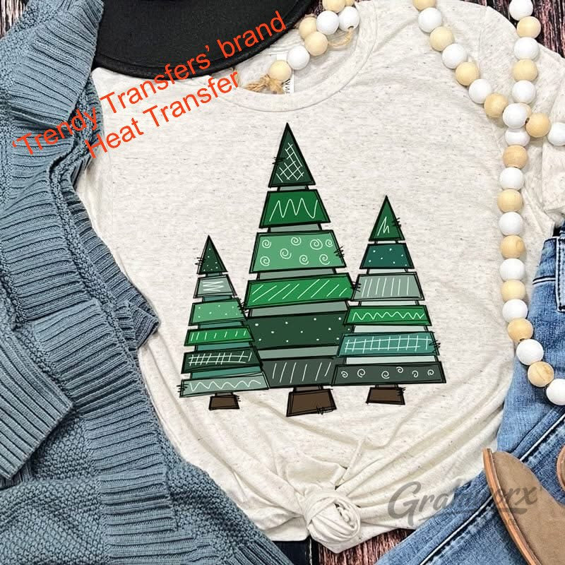 Three Large Christmas Trees Screen Print Transfer