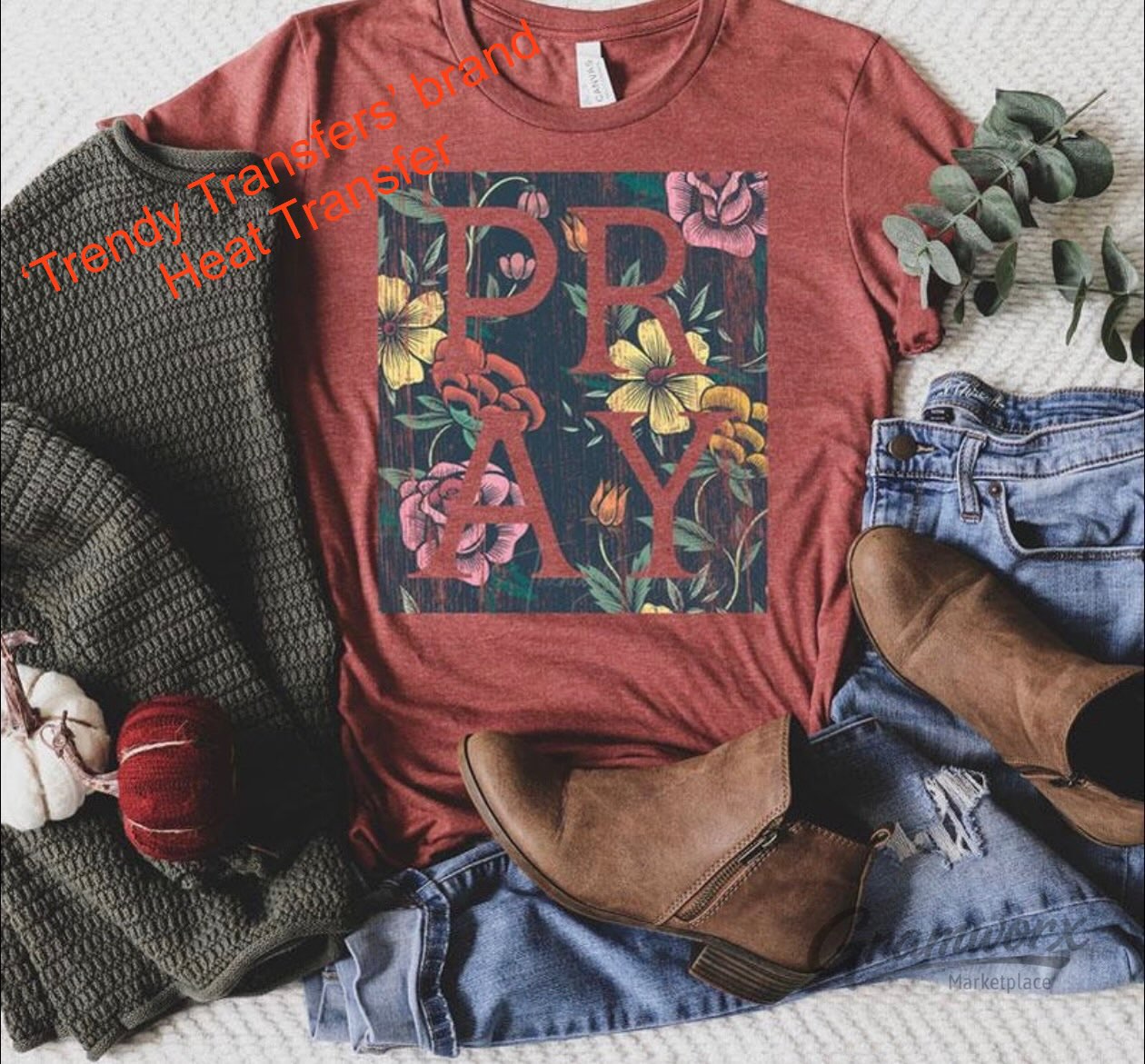 PRAY Floral Screen Print Transfer