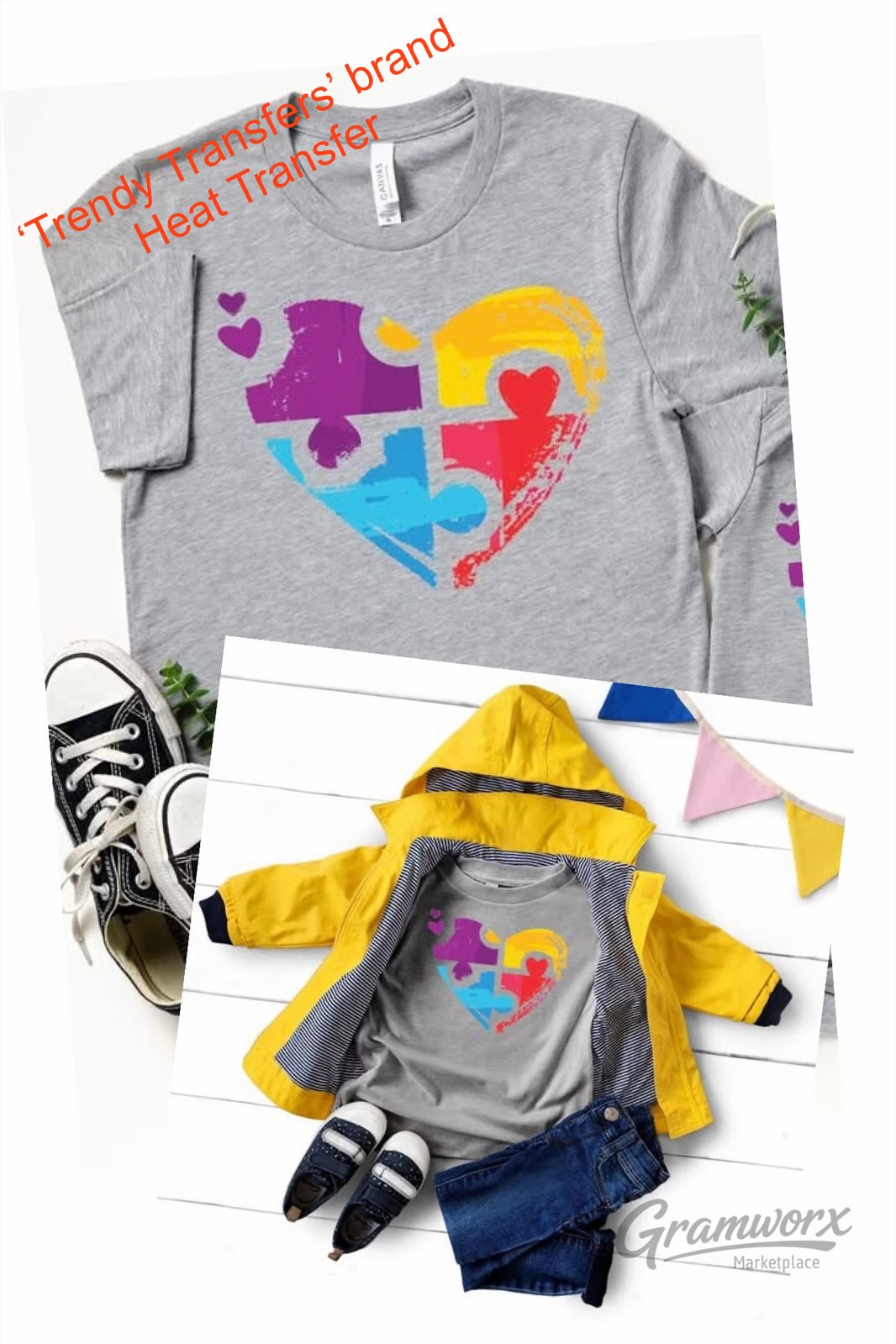 Heart Autism Puzzle Screen Print Transfer