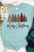 Merry Christmas - Bright Leopard Christmas Trees Screen Print Transfer