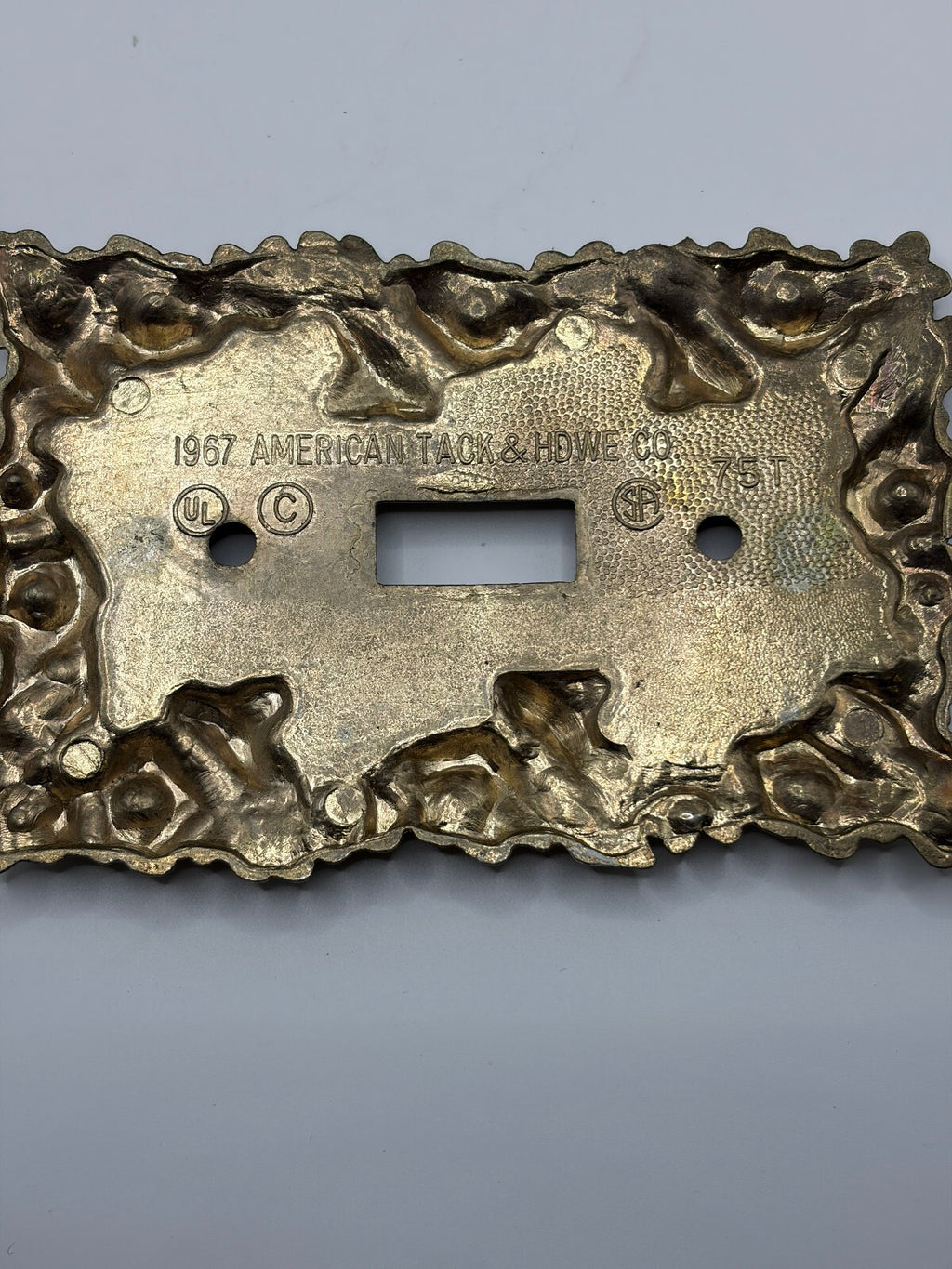 1967-68 American Tack 75D 75T Floral Outlet Switch Plates Brass Tone Lot 6