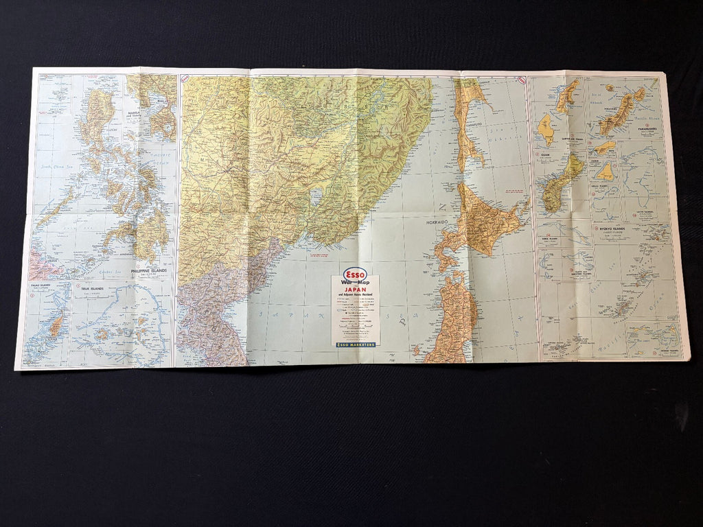 Circa 1944 Esso War Map III Pacific Theater Japan WWII Foldout