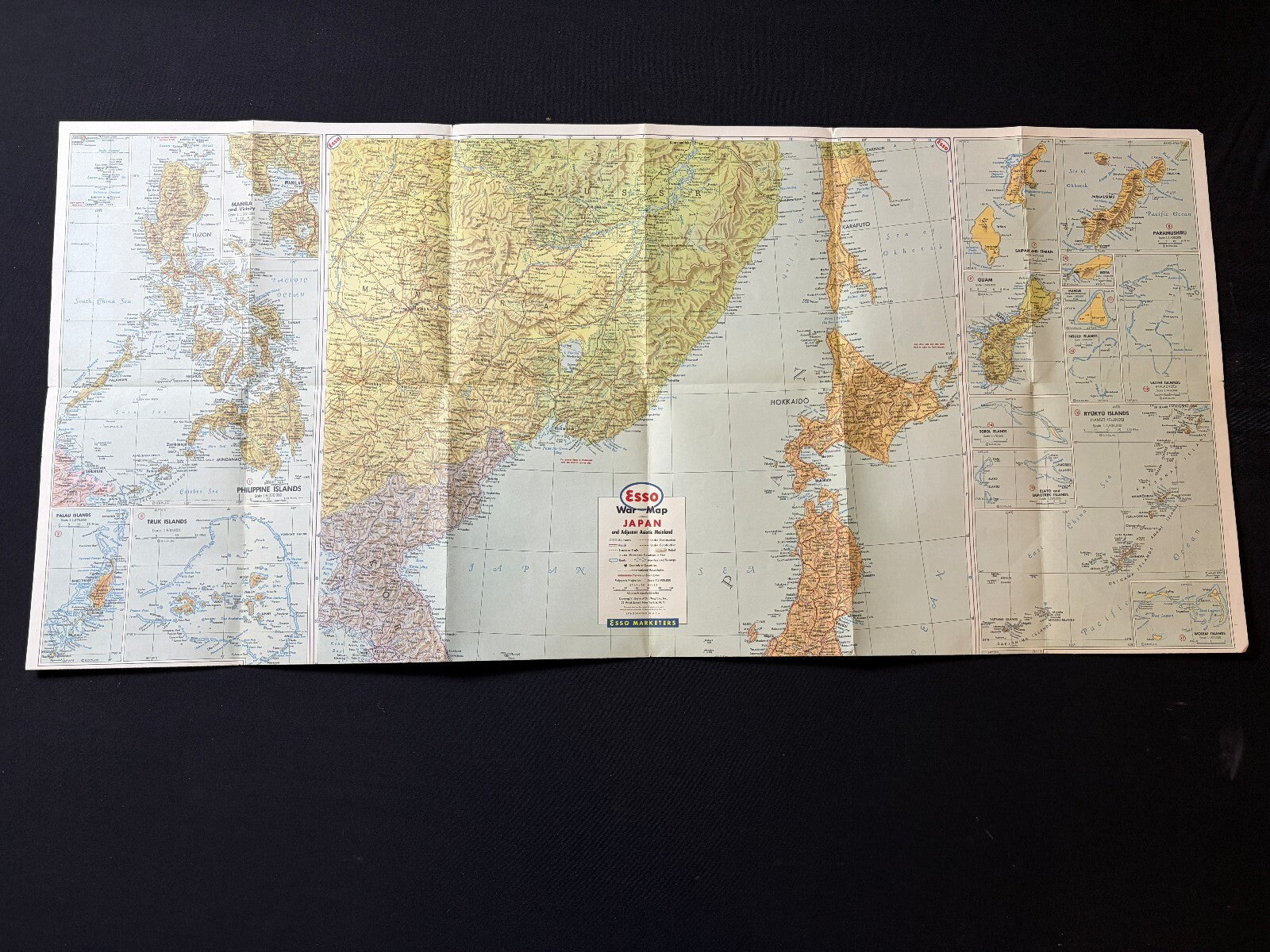 Circa 1944 Esso War Map III Pacific Theater Japan WWII Foldout