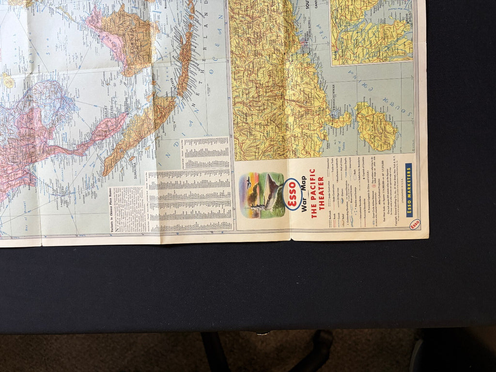 Circa 1944 Esso War Map III Pacific Theater Japan WWII Foldout