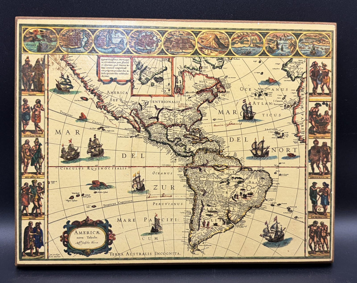 Willem Blaeu Four Continents Wood Map Plaques Reproduction Set of 4