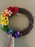 Handmade Pride Grapevine Floral Wreath – Rainbow Door Decor – Spring Summer