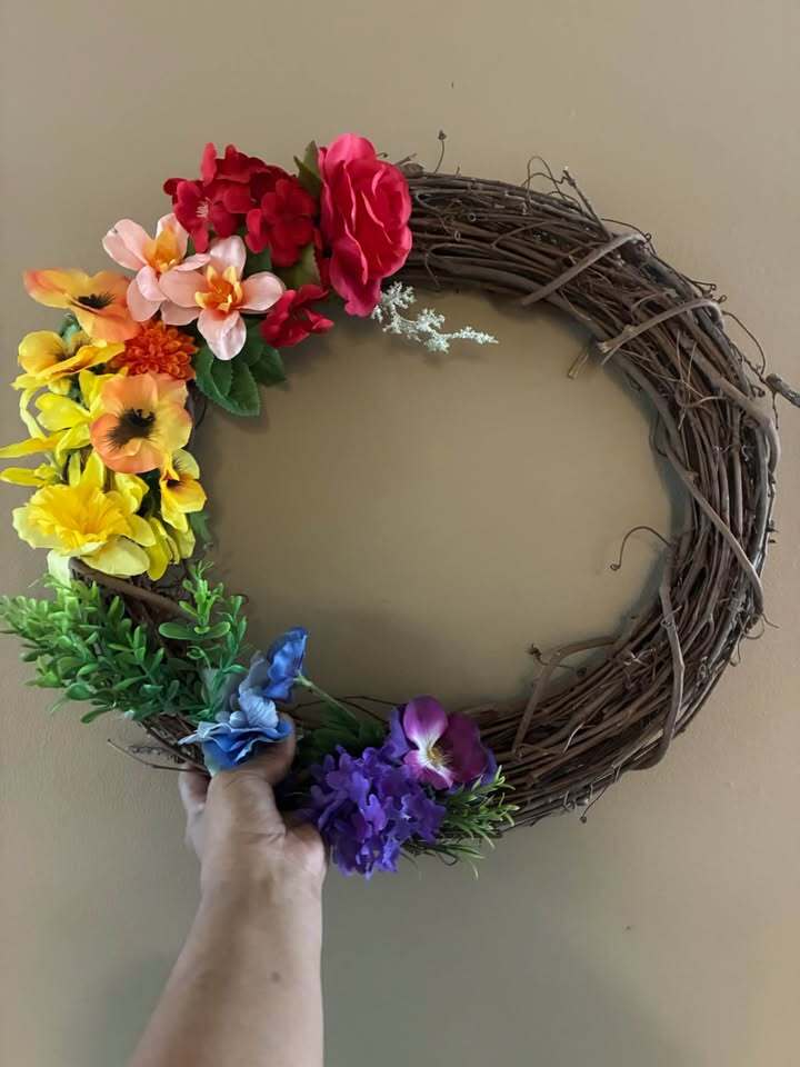 Handmade Pride Grapevine Floral Wreath – Rainbow Door Decor – Spring Summer