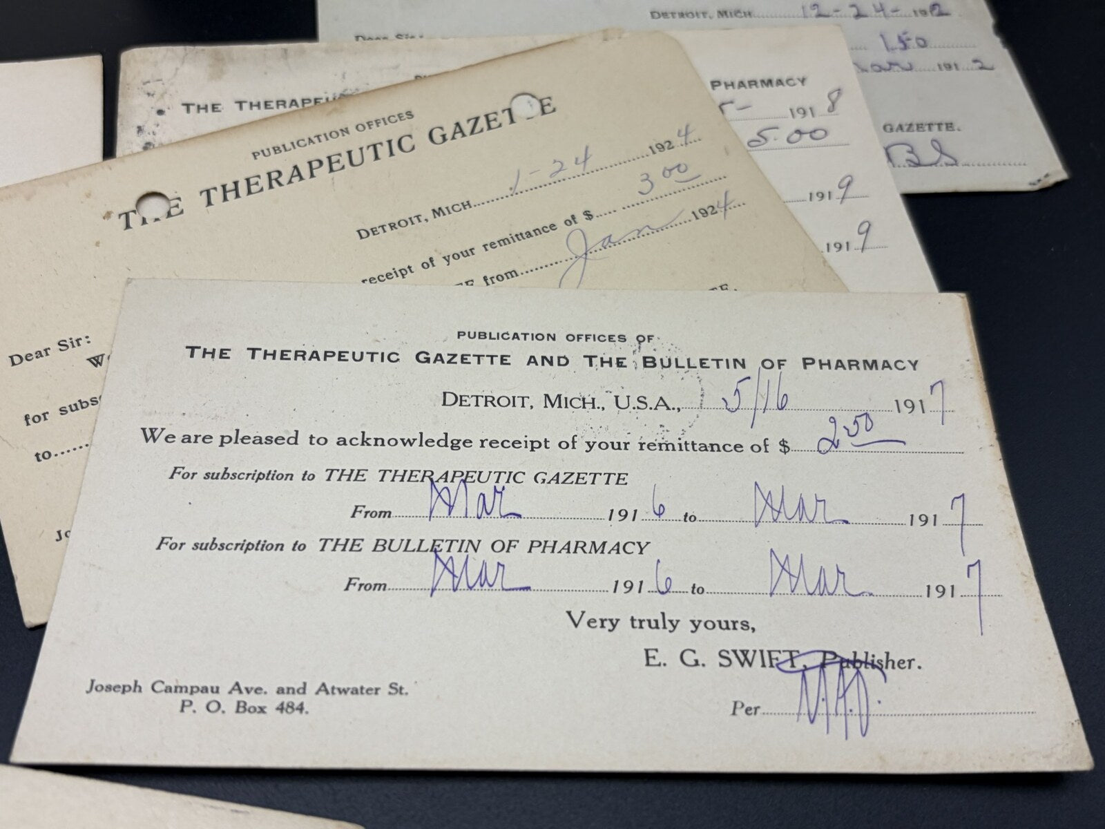 Antique Mercks Archives Therapeutic Gazette Medical Receipt Cards Lot