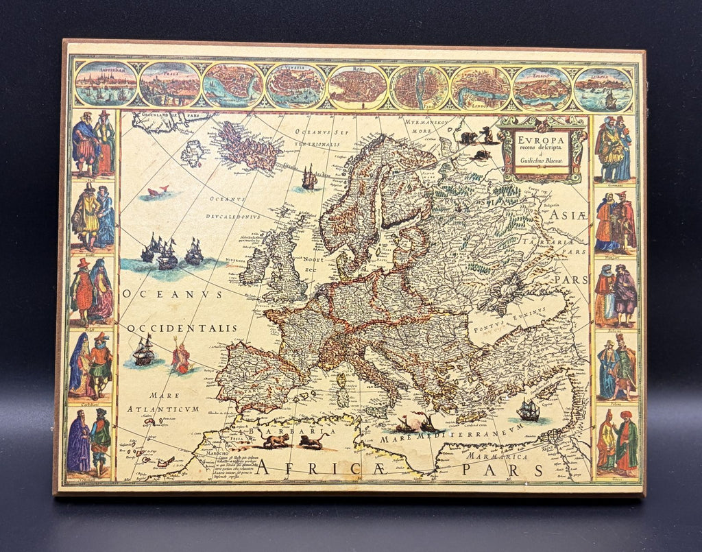 Willem Blaeu Four Continents Wood Map Plaques Reproduction Set of 4