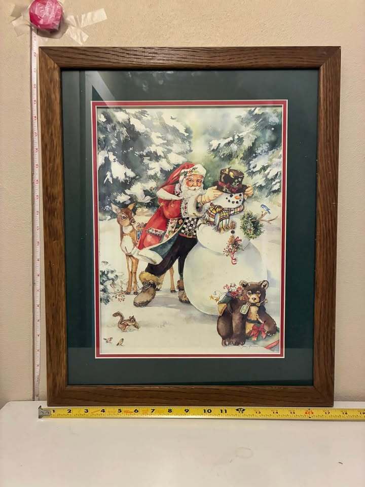 Vintage Santa & Snowman Framed Wall Art – Christmas Decor