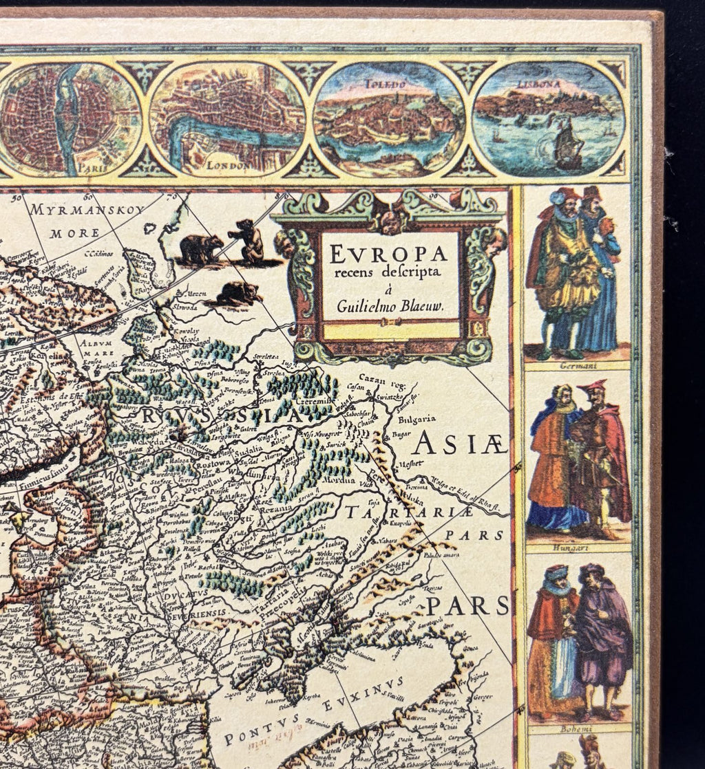 Willem Blaeu Four Continents Wood Map Plaques Reproduction Set of 4