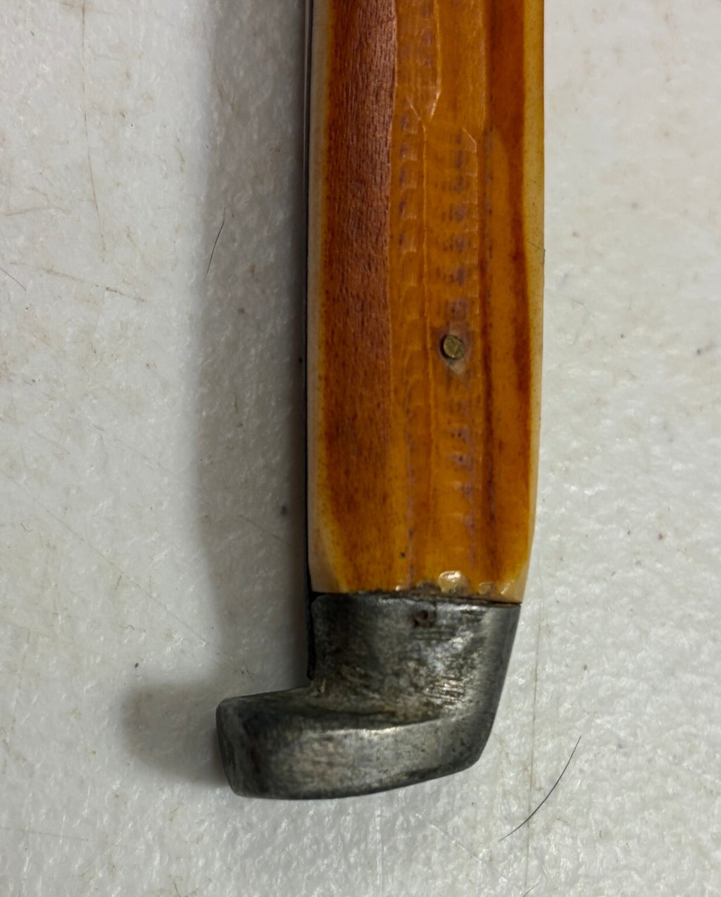 Vintage 4" Bird & Trout Hunting Knife Amber Handle Tooled Leather Sheath