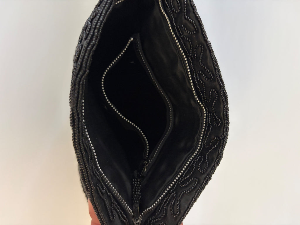 Vintage Lutheran World Service Crafts Black Beaded Clutch Hong Kong Evening Bag