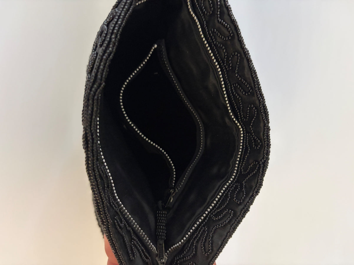 Vintage Lutheran World Service Crafts Black Beaded Clutch Hong Kong Evening Bag