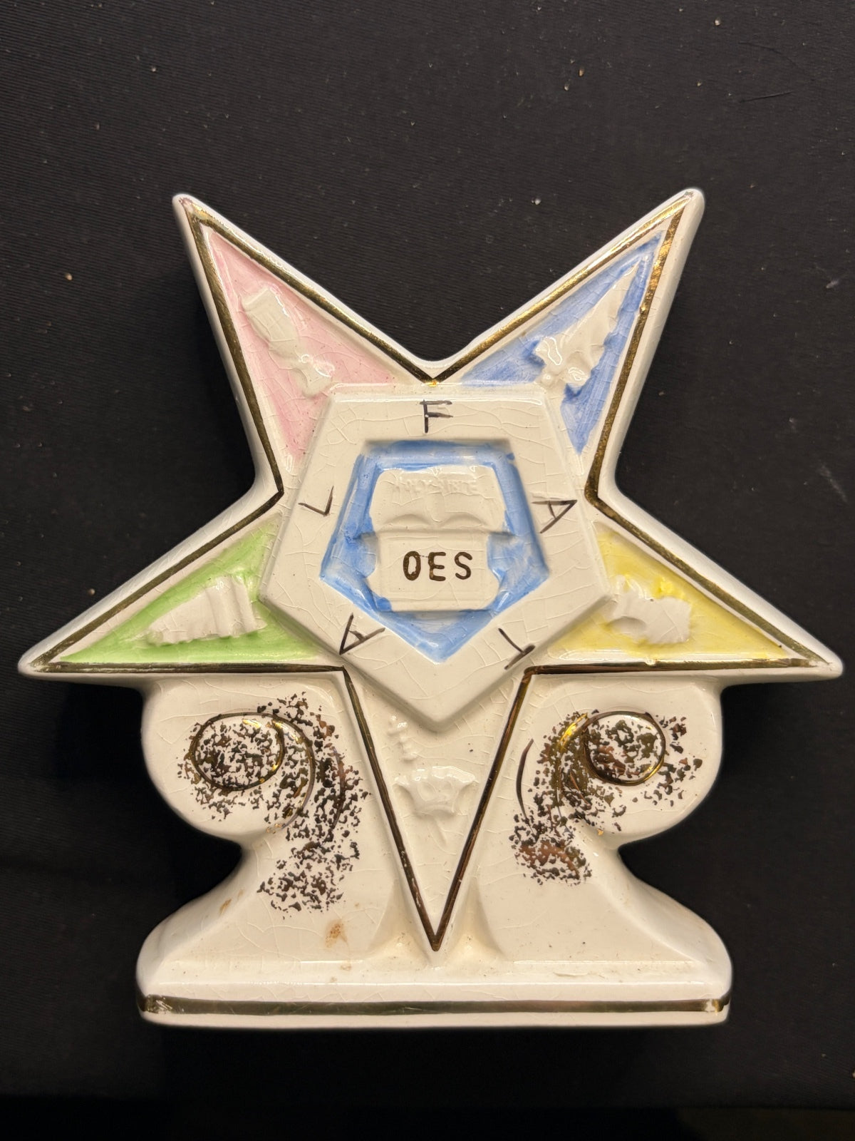 Pair of Vintage OES Masonic Temple Treasures Ceramic Star Vases Planters