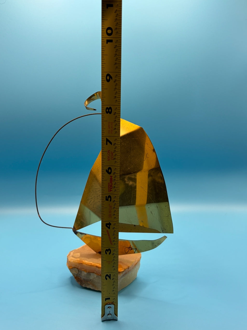 Vintage MCM Mario Jason Signed Brass Sailboat Sculpture – Onyx Base
