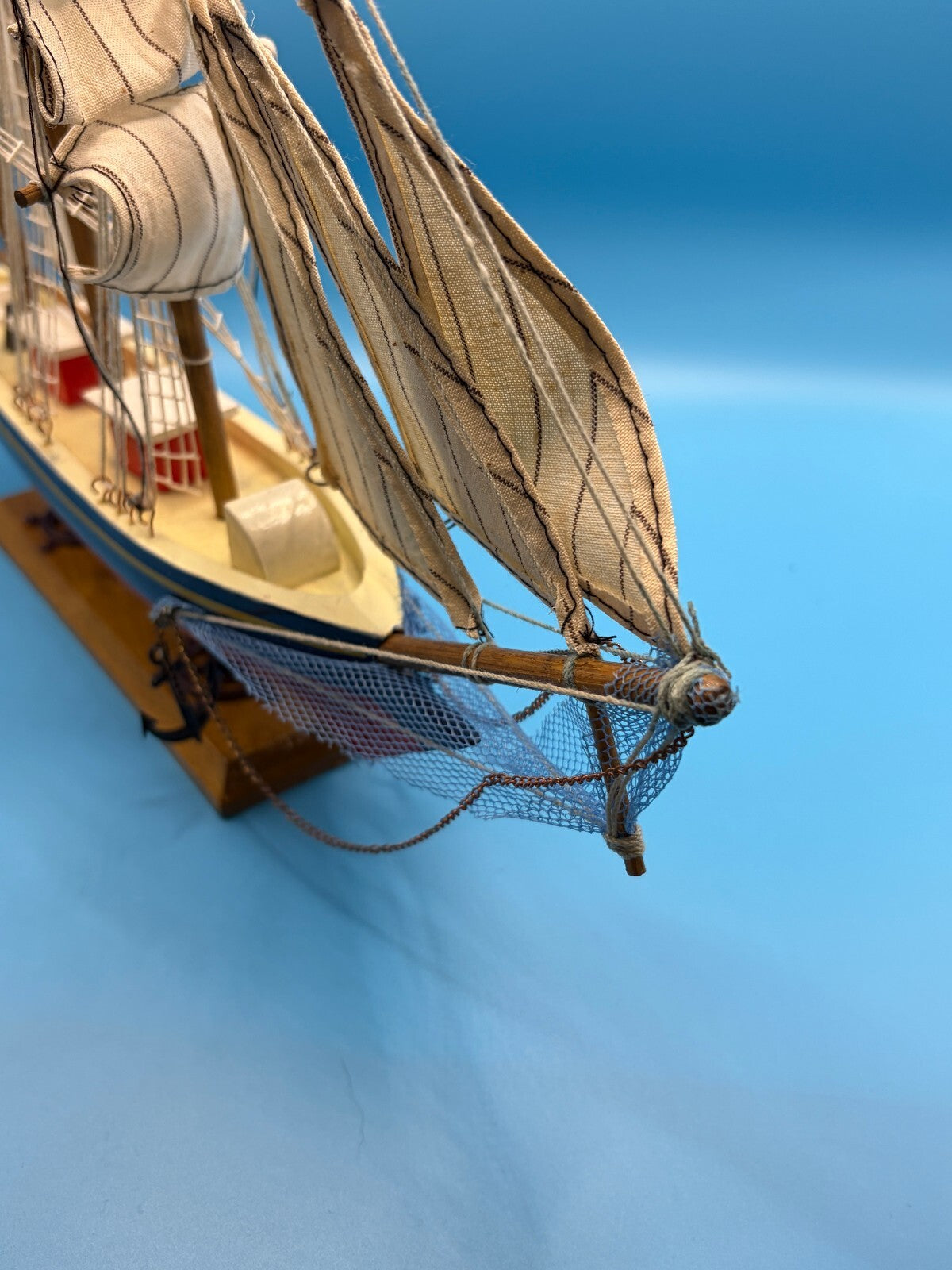 Vintage 14” Wooden 3-Mast Tall Ship Model - Detailed Nautical Decor