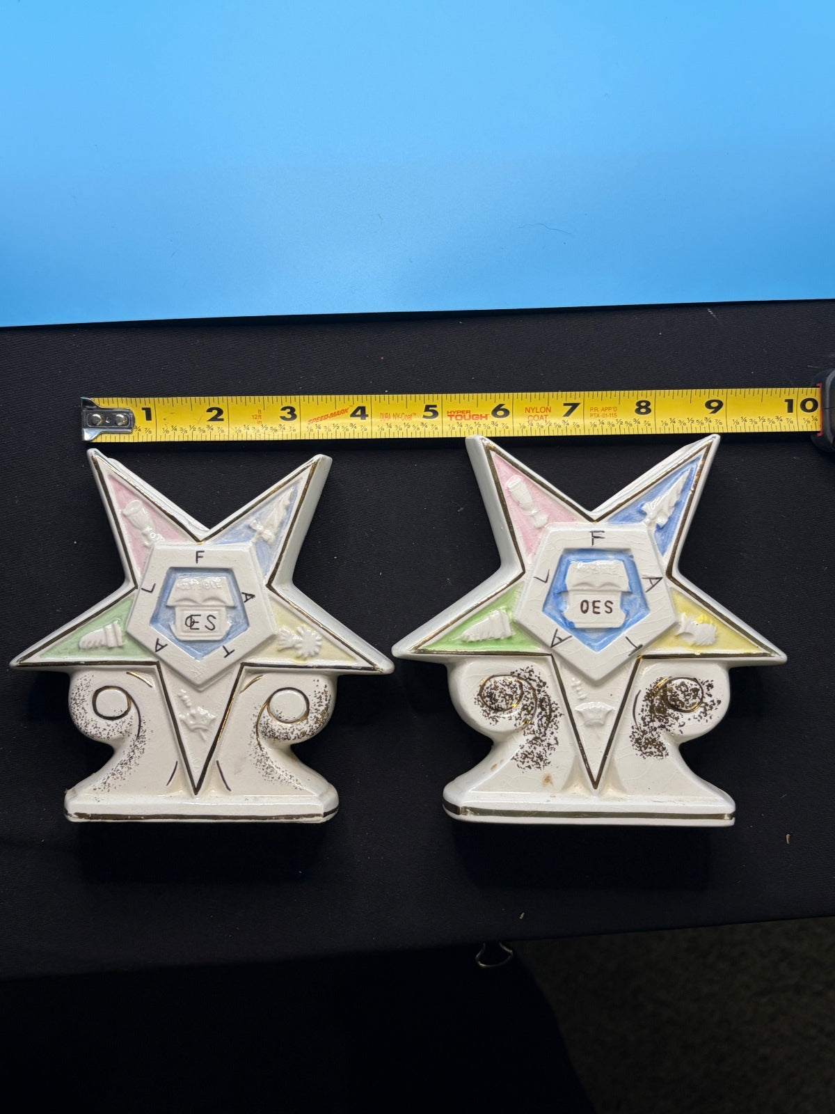 Pair of Vintage OES Masonic Temple Treasures Ceramic Star Vases Planters
