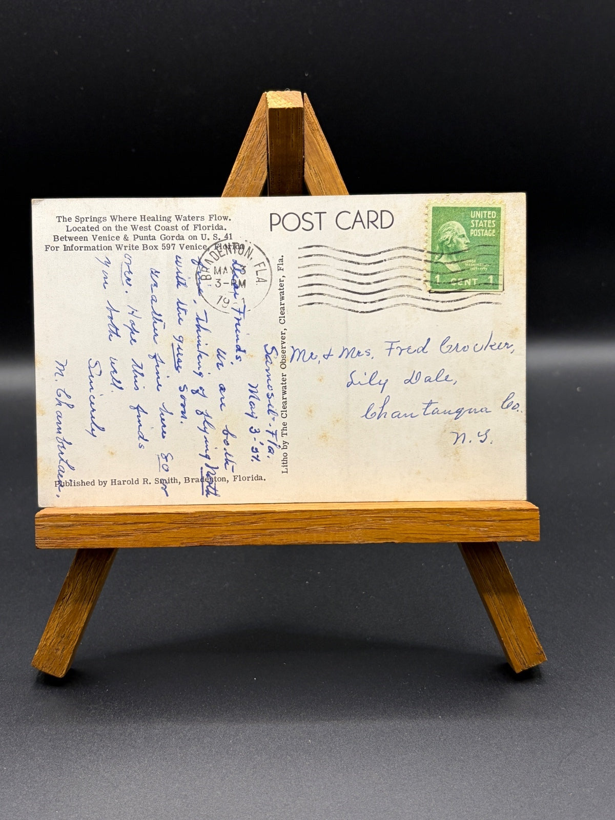 Vintage Postcard Scene Near Mount Morris, N.Y. with 1 Cent US Postage Stamp and