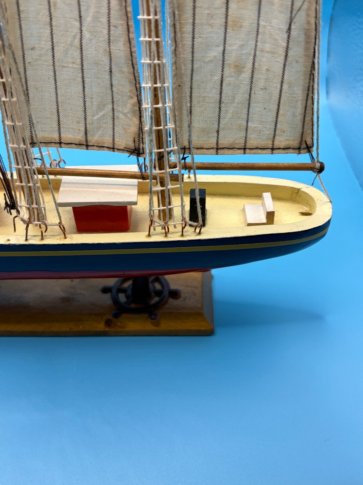 Vintage 14” Wooden 3-Mast Tall Ship Model - Detailed Nautical Decor