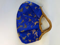 Vintage Cobalt Blue Silk Brocade Butterfly Evening Handbag - Gold Greek Key Handle