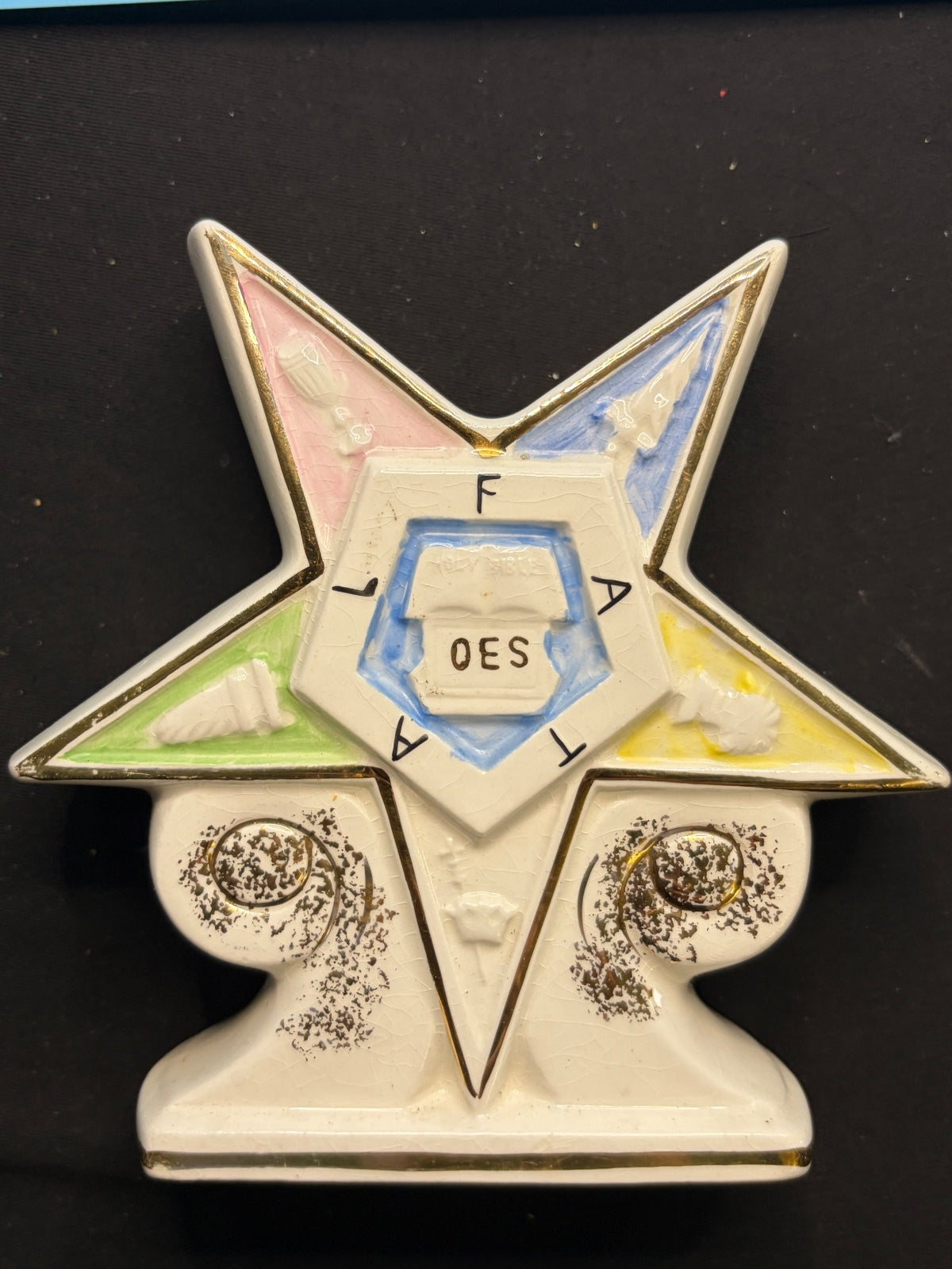 Pair of Vintage OES Masonic Temple Treasures Ceramic Star Vases Planters