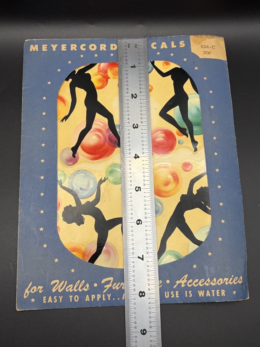 Vintage Meyercord 824-C Pinup Dancer Bubble Decal Sheet 1940s NOS w/ Package