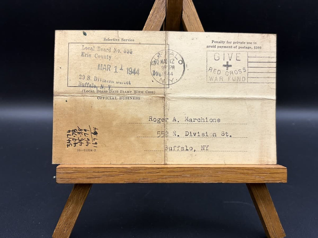 1944 WWII Selective Service Notice Classification I-A Buffalo NY Roger Marchione