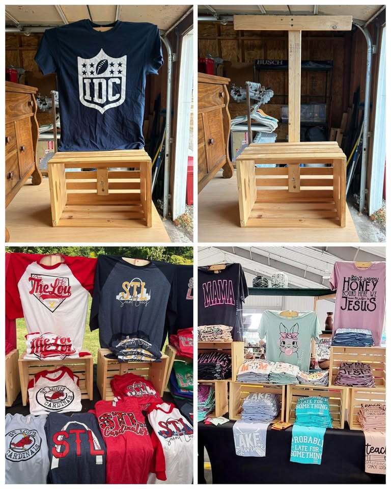 Wood T-Shirt Display Stands – Crate Base + Wooden “T” Top – Retail Display - Set of 2/$25