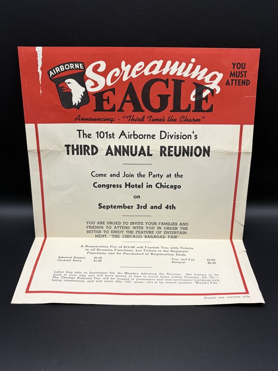 1948 101st Airborne Division 3rd Annual Reunion Chicago Original Flyer