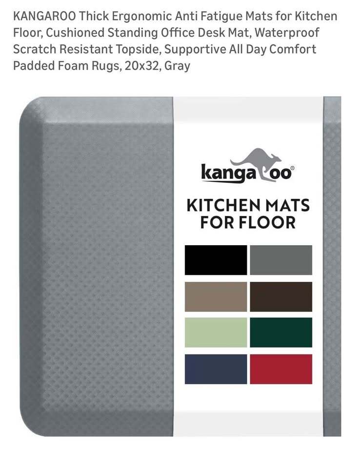 Kangaroo Anti-Fatigue Floor Mats – 20” x 32” – Gray –