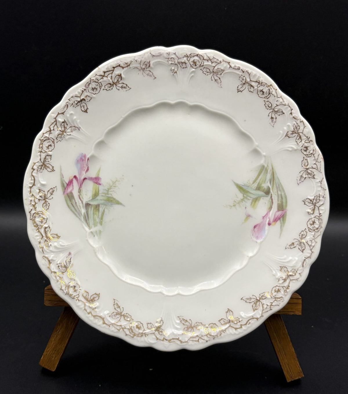 Antique Weimar Germany 6" Floral Porcelain Plate Raised Gilt Rim c1905-1924