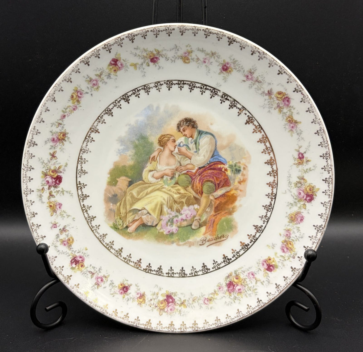 Antique MZ Austria Boucher Rococo Courting Couple Porcelain Plate 7.5"