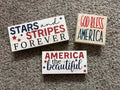 Patriotic Tiered Tray Decor Set – USA Wood Block Signs – 3 Piece Bundle