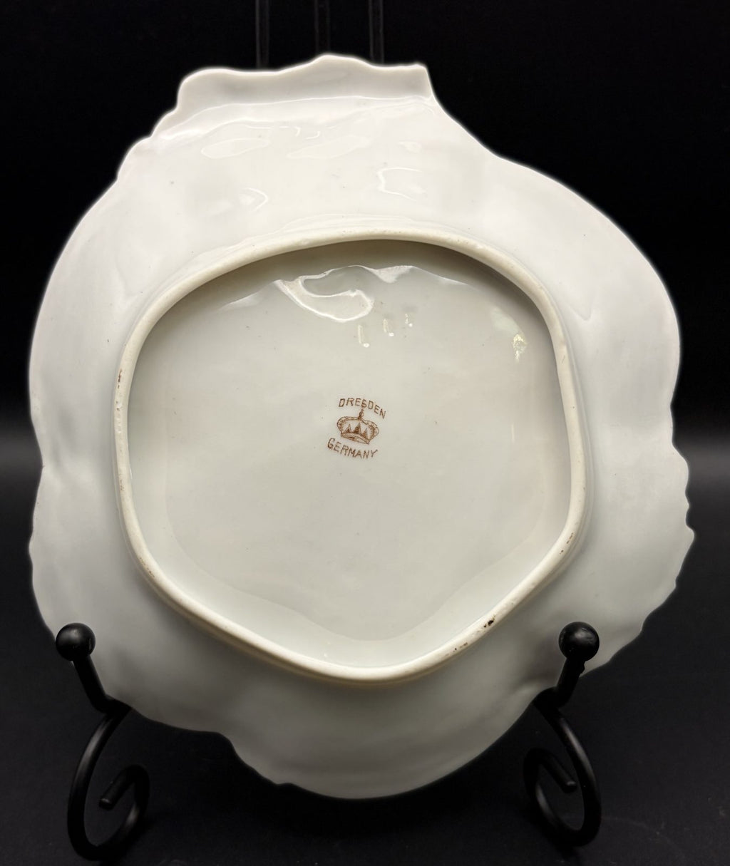 Antique K Steinmann Tiefenfurt Dresden-Style Floral Gilt Porcelain Shell Dish 6"