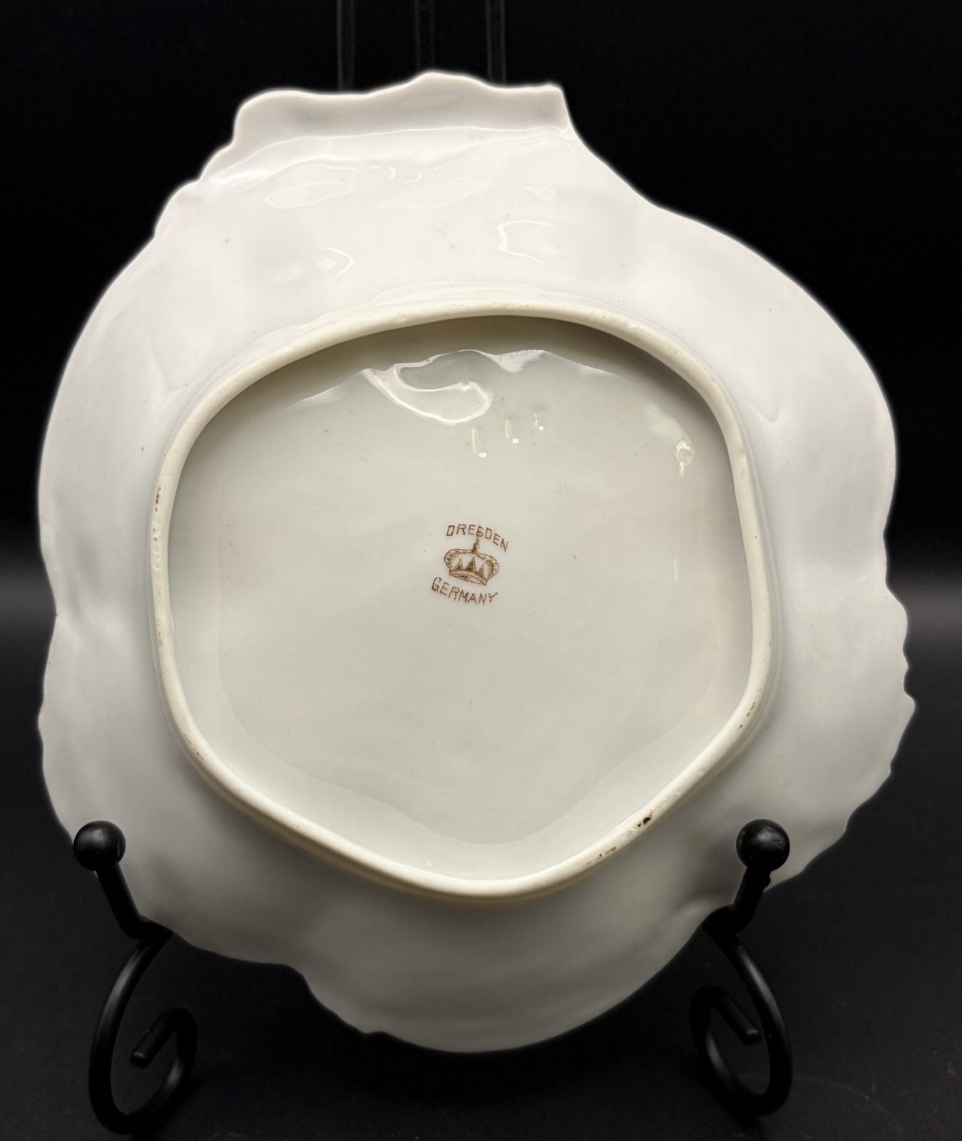 Antique K Steinmann Tiefenfurt Dresden-Style Floral Gilt Porcelain Shell Dish 6"