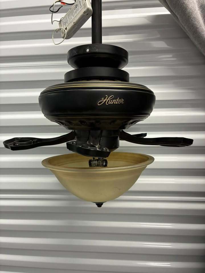 Hunter Ceiling Fan w/ Light Kit – Black & Brass – 5 Blade – Model 22550
