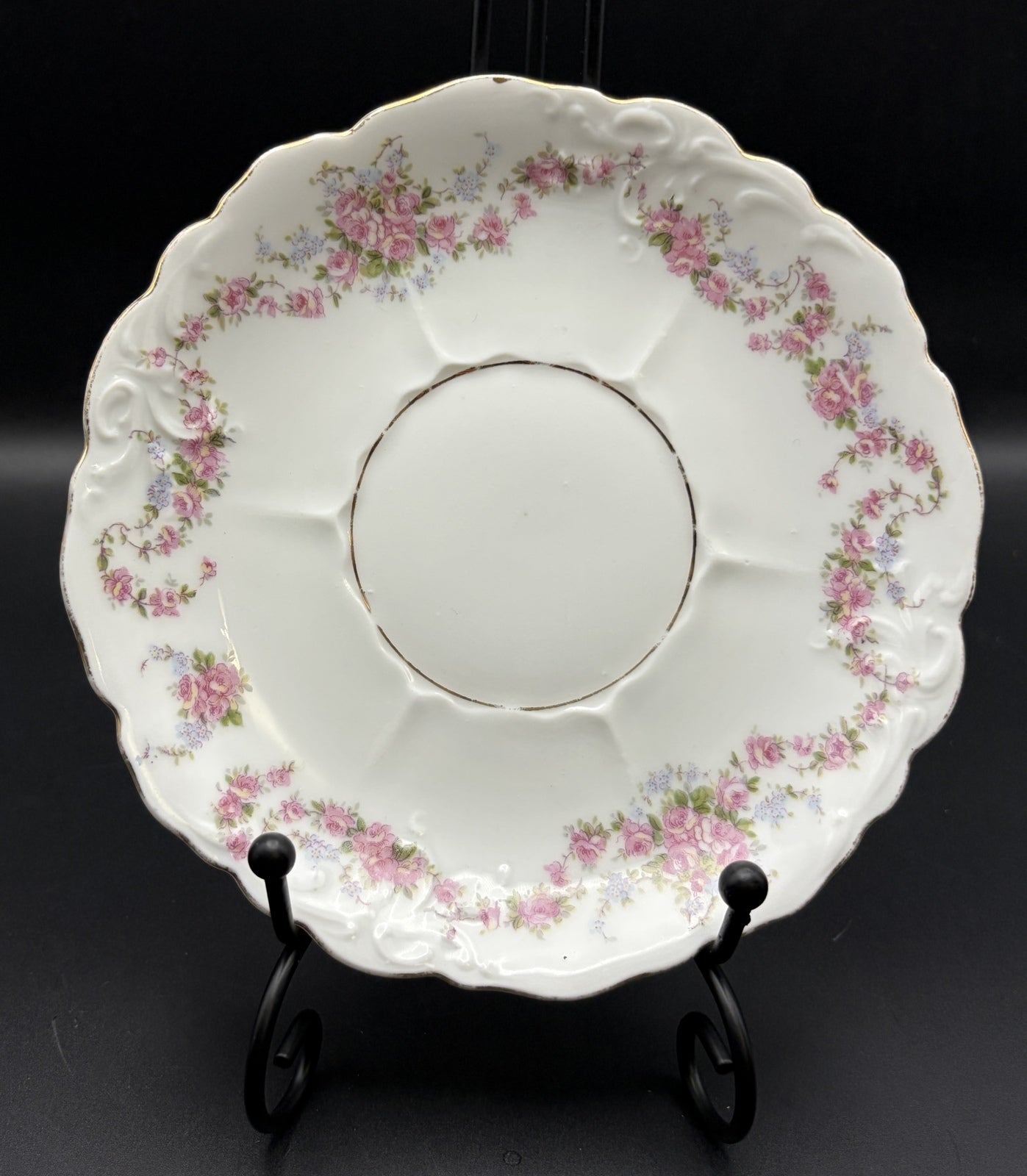 Antique O&EG Royal Austria Gutherz Pink Rose Floral Porcelain Saucer c.1900