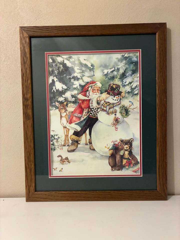 Vintage Santa & Snowman Framed Wall Art – Christmas Decor