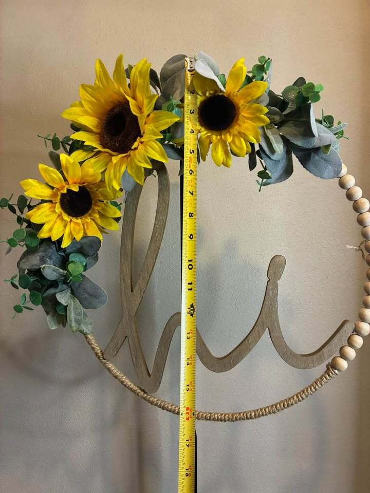 Handmade Sunflower Wooden Bead Hoop Wreath – Farmhouse Floral Door Decor