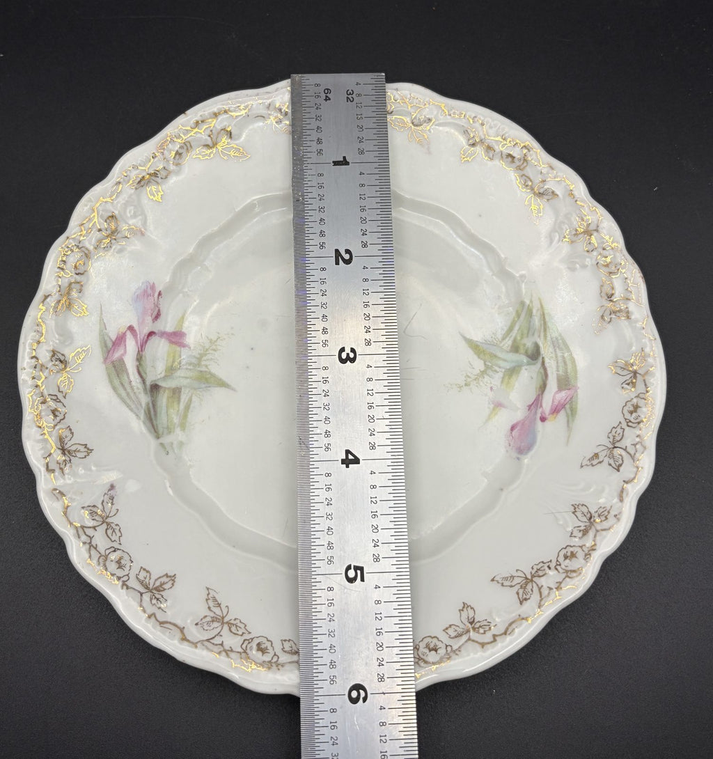 Antique Weimar Germany 6" Floral Porcelain Plate Raised Gilt Rim c1905-1924