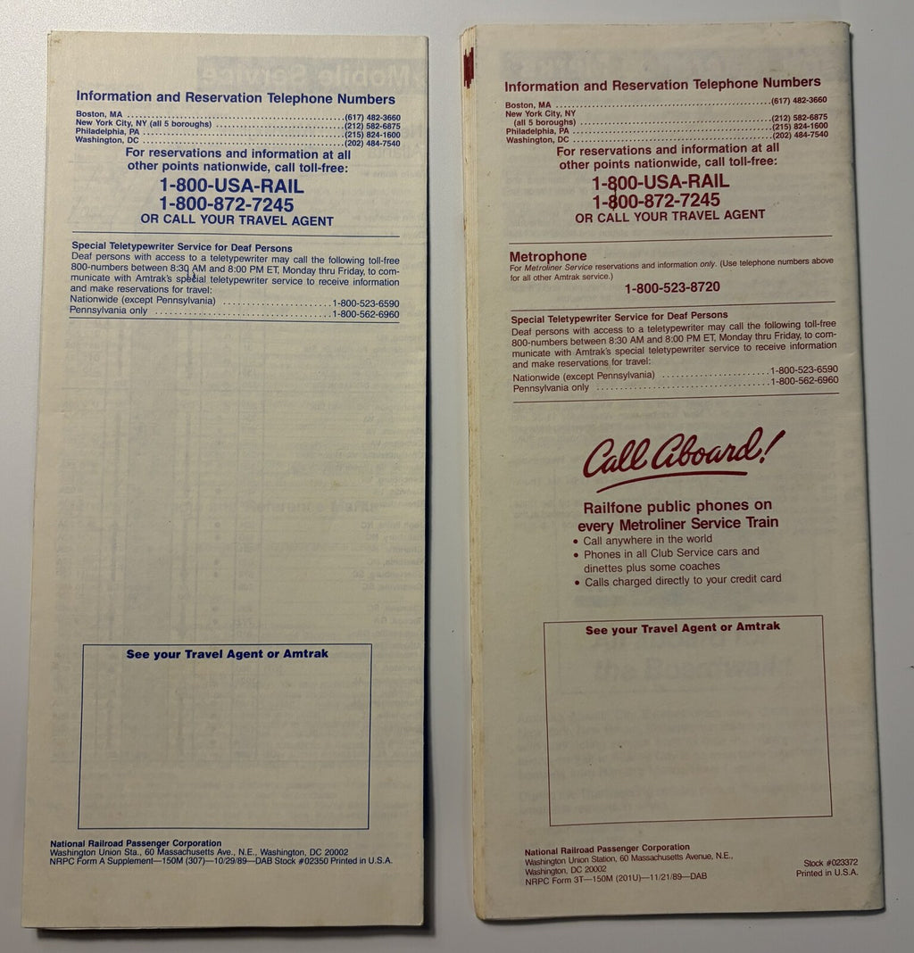 Amtrak 1989-1990 Timetables Lot of 6 NY Canada Gulf Breeze Thanksgiving