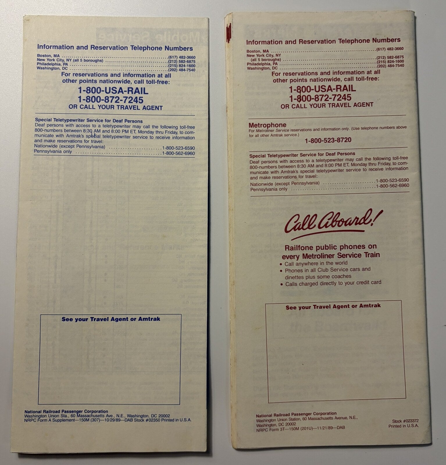 Amtrak 1989-1990 Timetables Lot of 6 NY Canada Gulf Breeze Thanksgiving