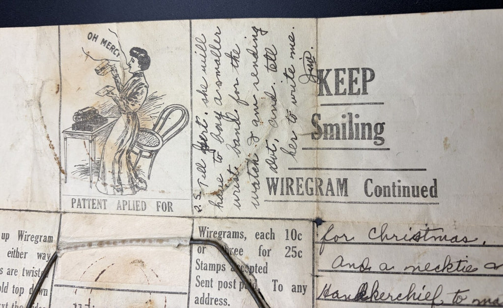 Vintage Wiregram Novelty Co Wire Letter Keep Smiling Culver City CA Ephemera
