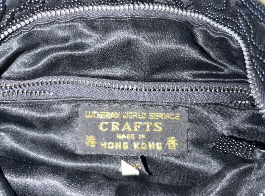 Vintage Lutheran World Service Crafts Black Beaded Clutch Hong Kong Evening Bag