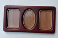 Wooden Triple Photo Frame Three Opening Burgundy Brass Tone
